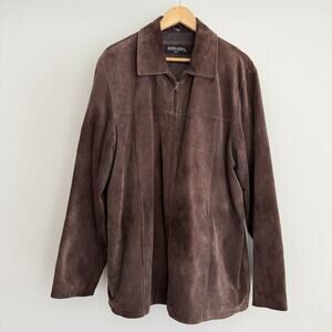 Vintage Bernardo Suede Leather Jacket Mens Large Brown Shacket Western Ranch